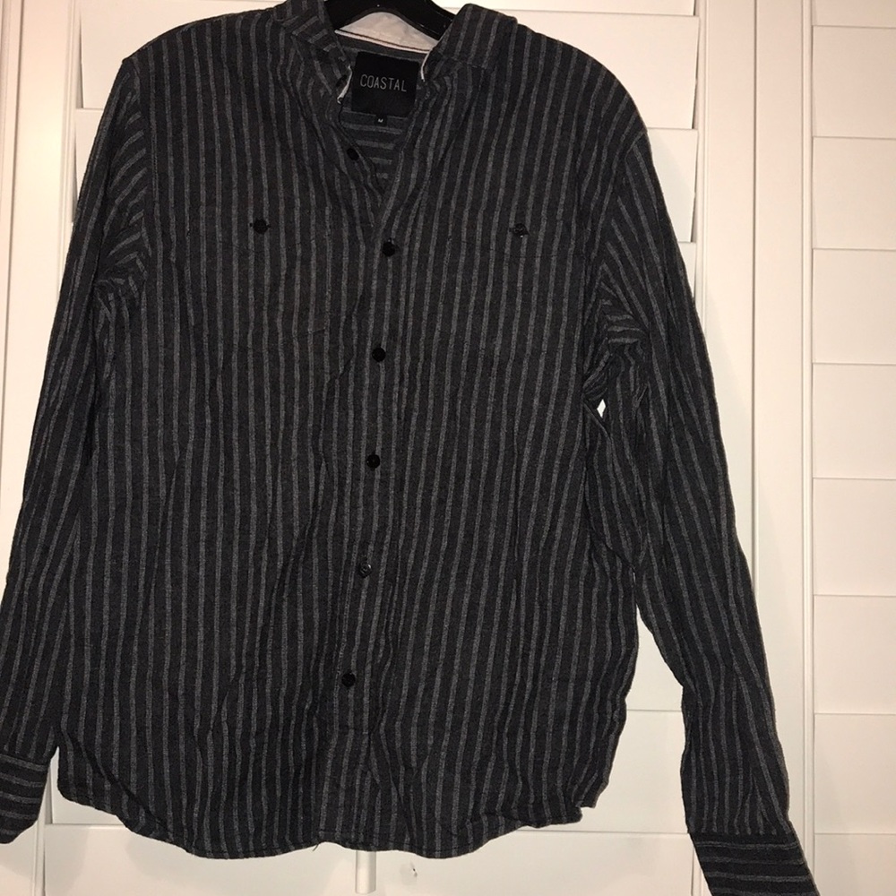 White and black striped button up